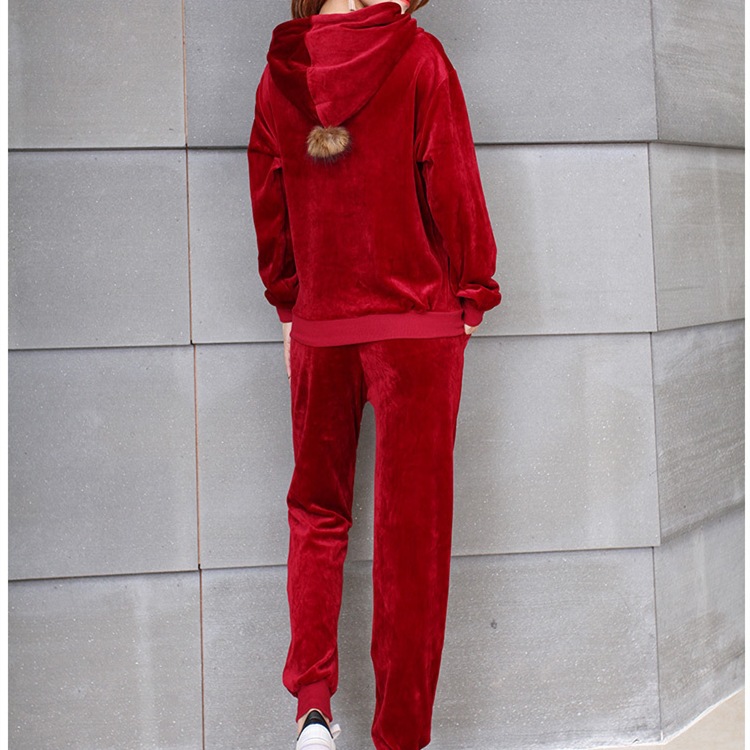 天猫品质2016新款秋冬水貂绒连帽长袖长裤两件套运动套装女