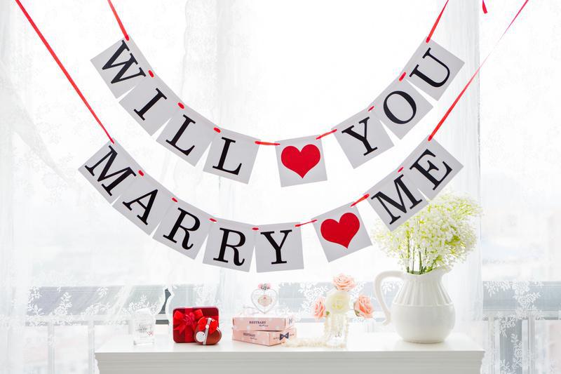 求婚will you marry me 婚礼拉花 生日派对 情人节装饰banner