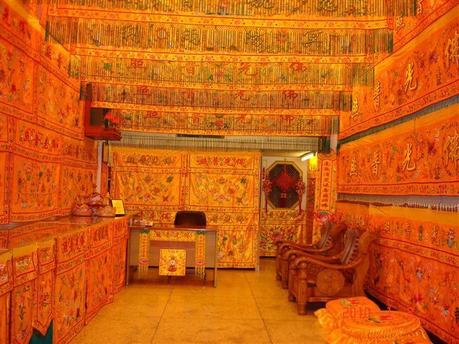 正品高档潮绣寺庙佛堂装饰绣品,精品黄金绸缎面料 横彩 横幅