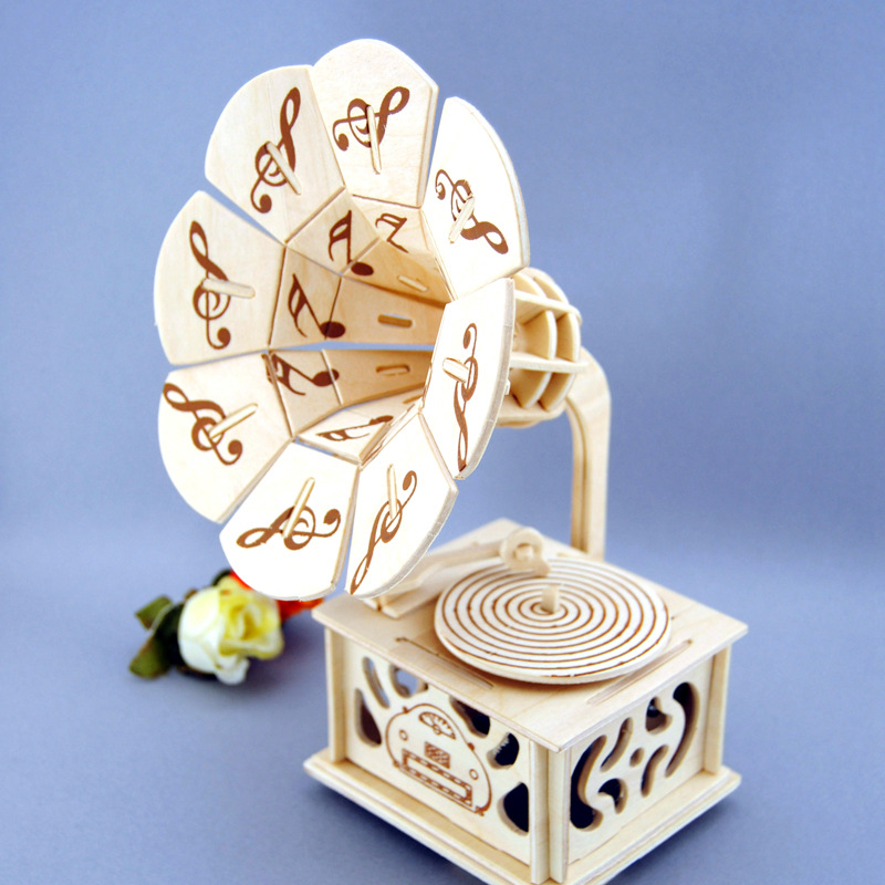 飞歌diy手工木制音乐盒diy八音盒生日礼物创意礼品天空之城留声机