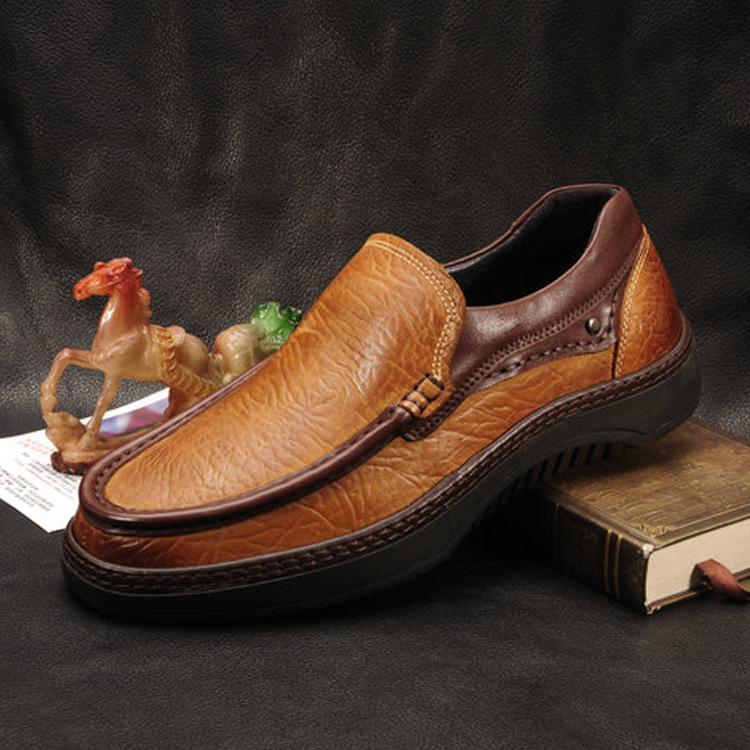 厂家直供手工拉线男皮鞋大气个性头层牛皮休闲鞋大象纹皮高档男鞋