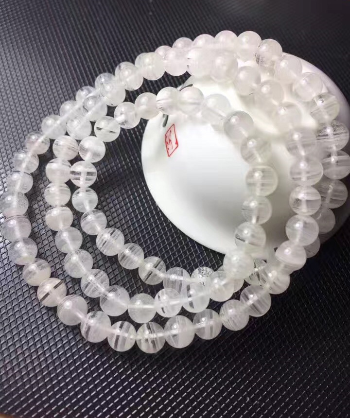 百世 天然5a级白幽灵手链千层塔三圈手串