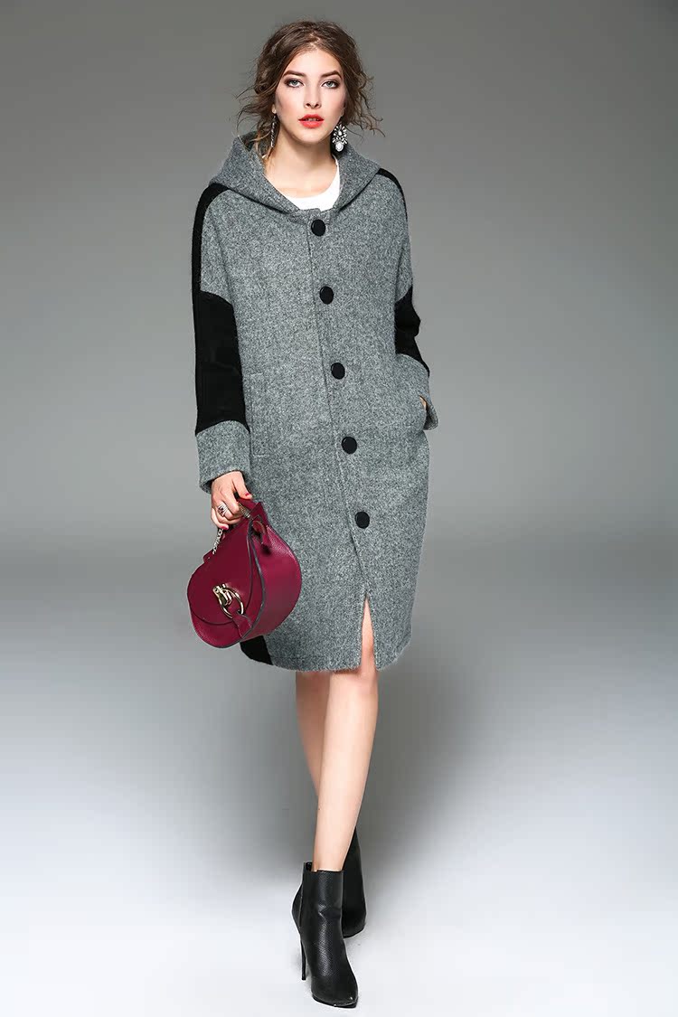 名:  秋冬女式连帽毛呢风衣 货   号:  wn71078 面料成分:  35%羊毛