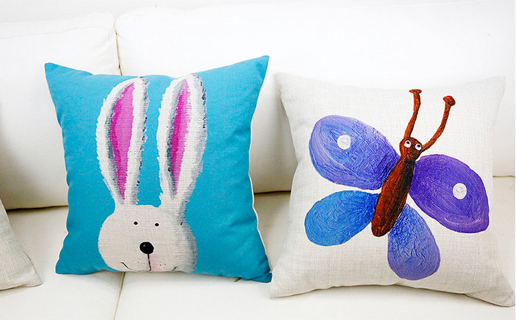 卡通水彩画抱枕可爱儿童房情侣节日礼物棉麻沙发靠垫午休腰枕靠.