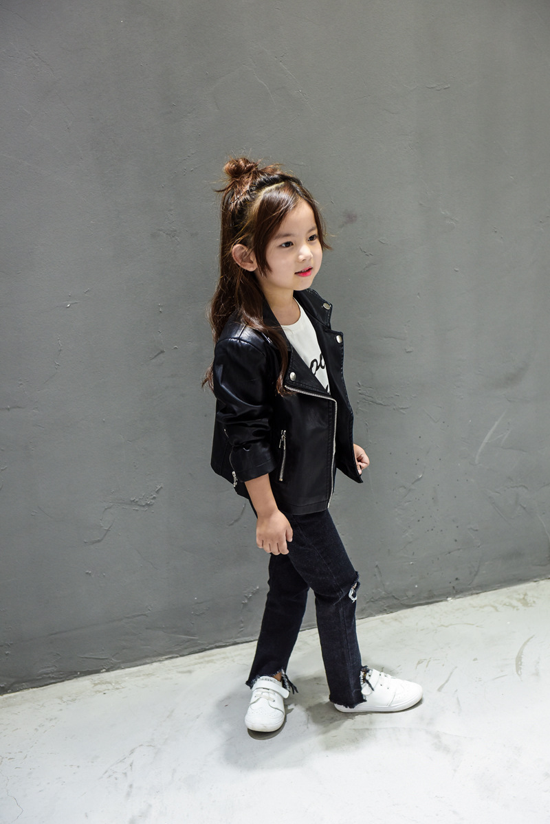 童装2016秋季新款潮女童个性皮衣 中小童夹克 pu皮外套上衣2-8岁