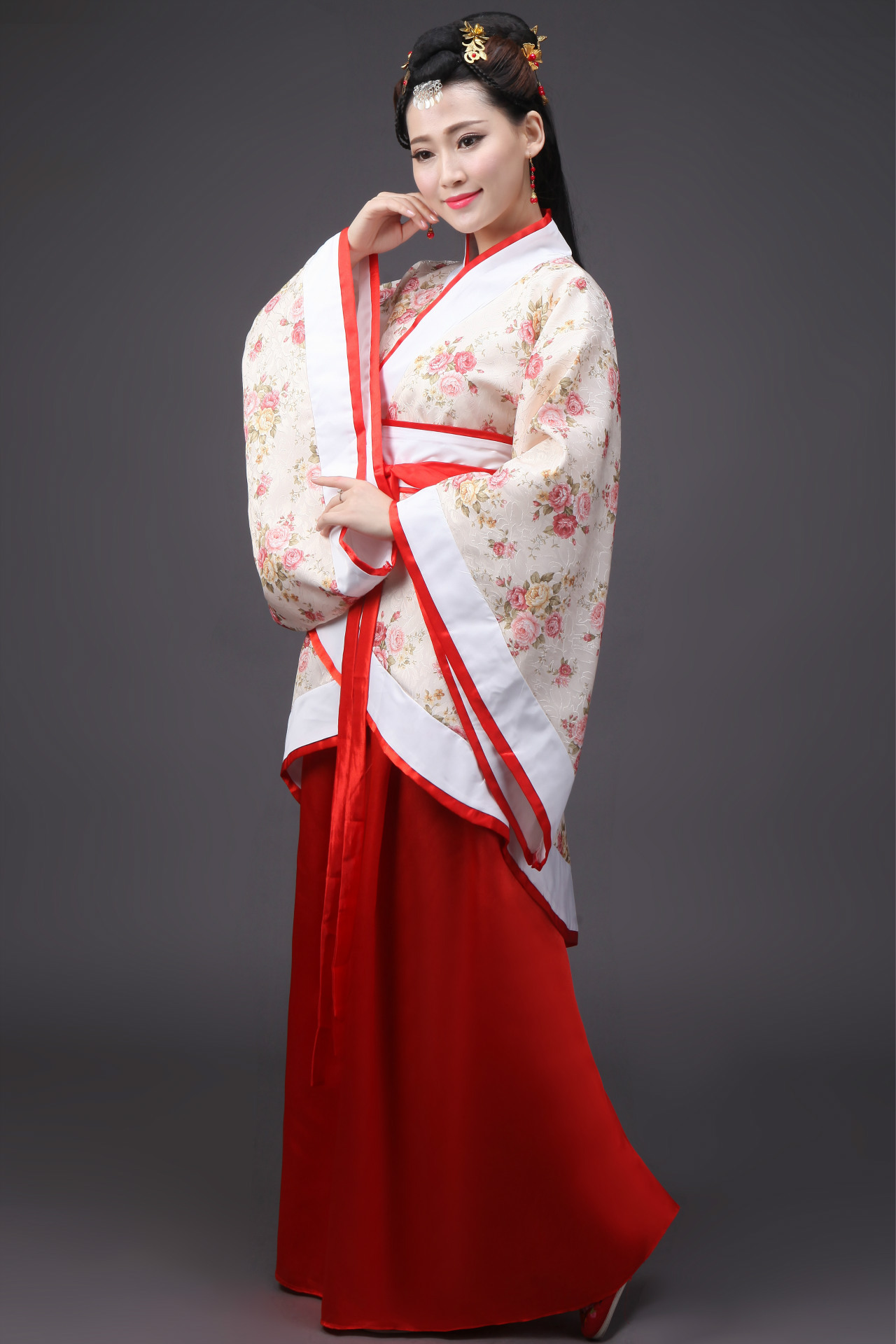 2016新款花布织锦缎复古汉服曲裾女古装仙女襦裙舞台服古装