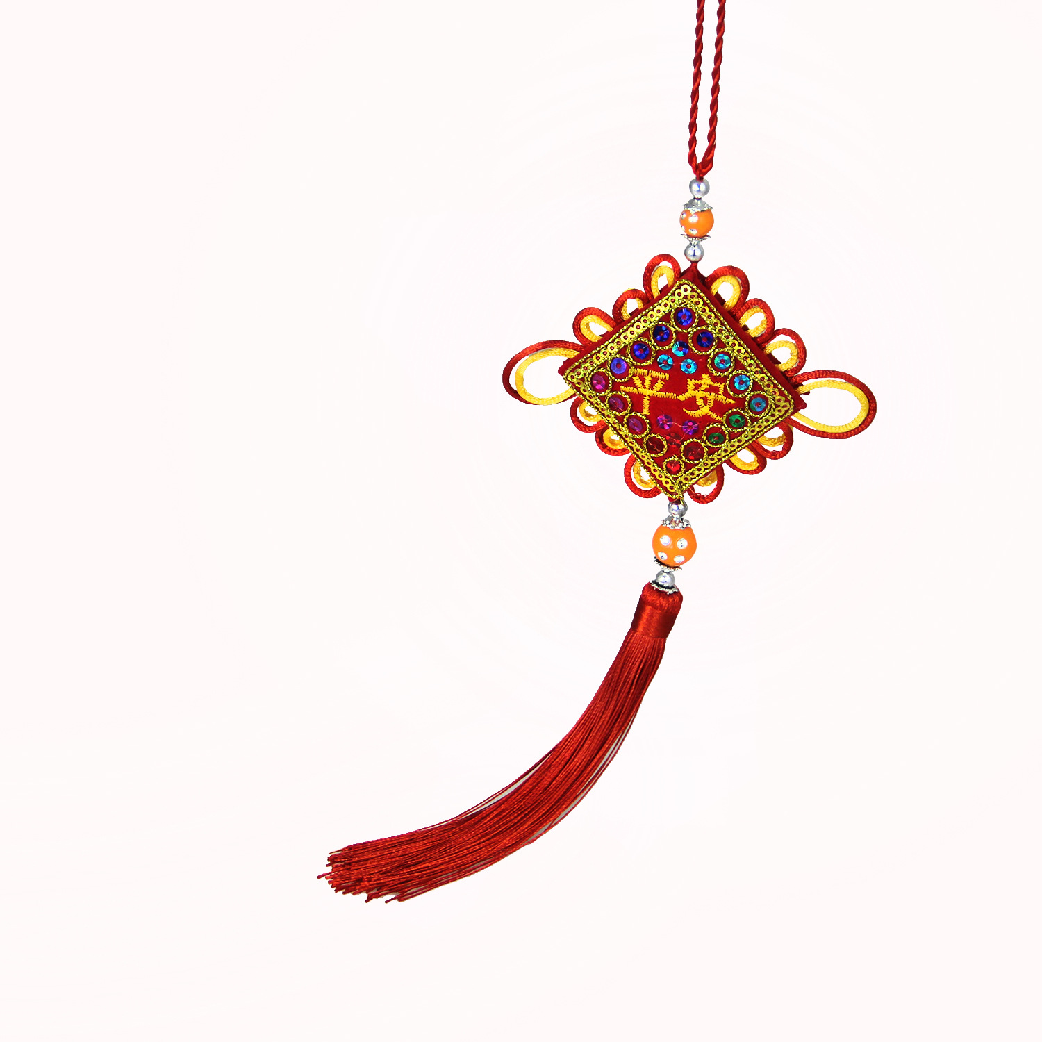 福字刺绣小中国结 刺绣加亮片香囊 中国结挂件香包