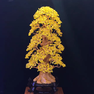 新款黄水晶发财树树家居办公摆件大量批发黄水晶摇钱树