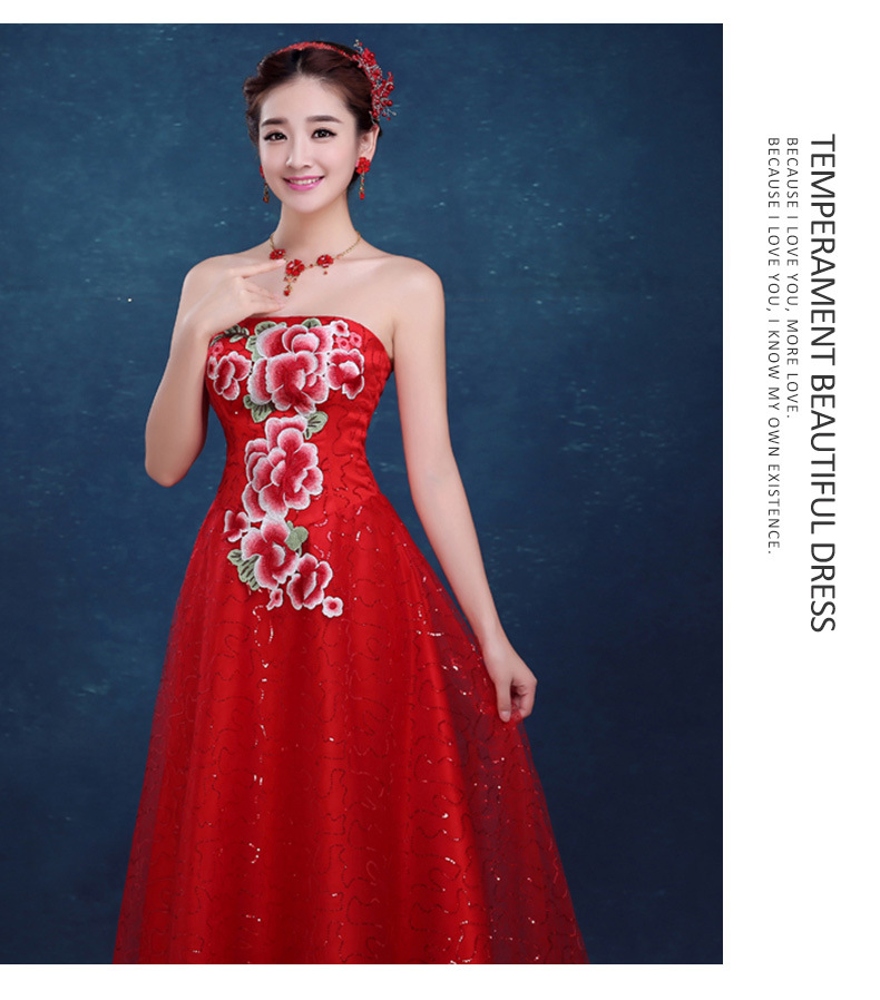 复古唐装抹胸绣花齐地长款雪纺古典宴会礼服(货号 ys049)