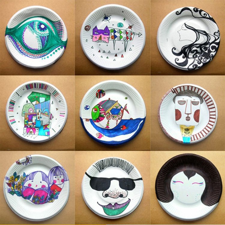 diy创意手工材料 儿童彩绘纸盘 6寸7寸8寸9寸手绘盘空白 纸浆餐具