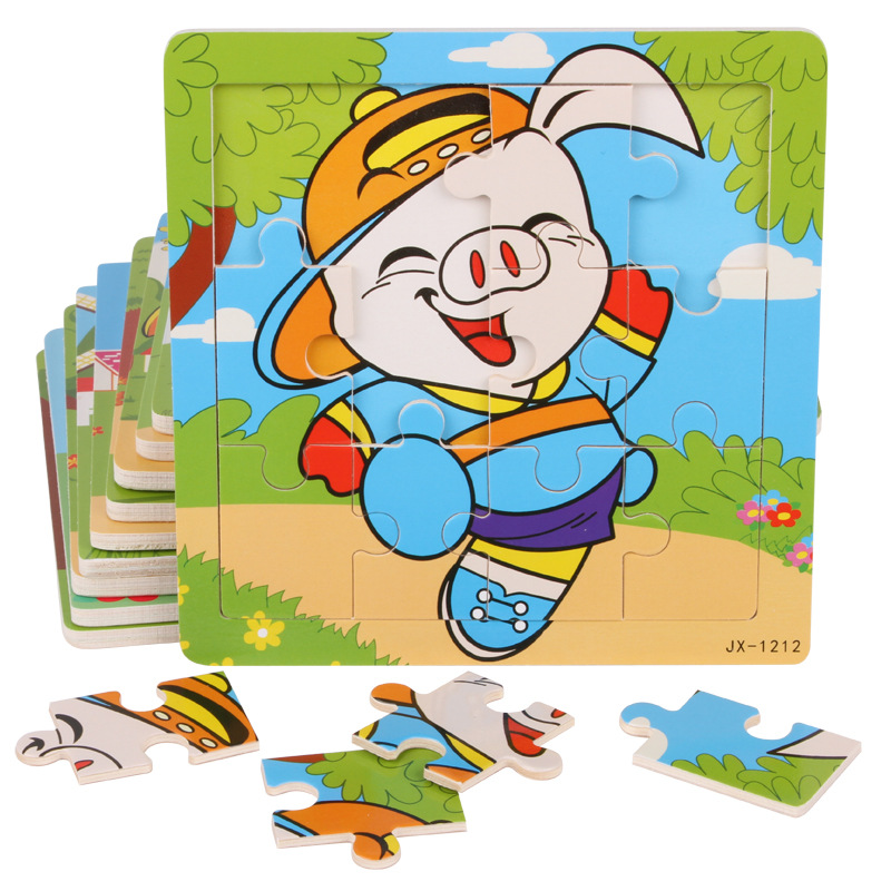 批发礼盒装儿童木质12片拼图拼板 早教玩具 配素描板 卡通12生肖