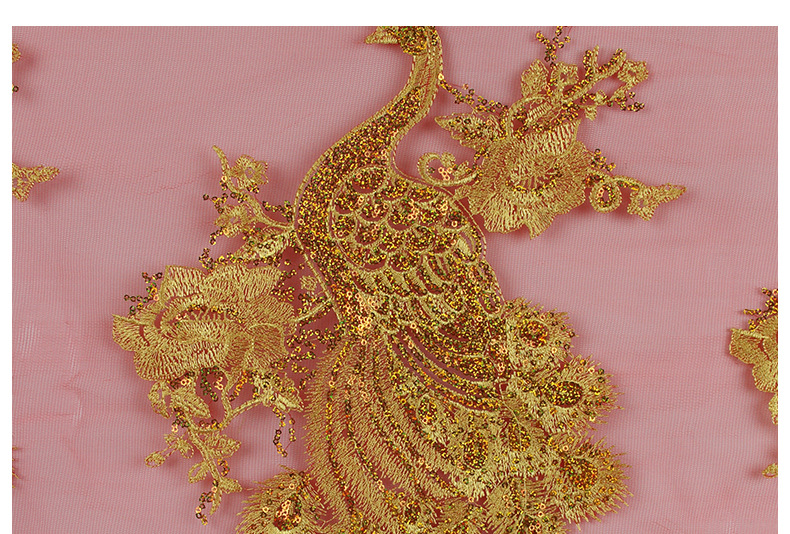 凤凰金线 亮片绣花布现货批发 婚庆礼仪婚纱面料 幅宽可定制