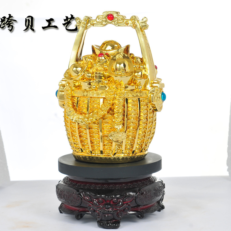 办公桌 家居招财办公桌商务礼品 树脂电镀天天招财金水桶第一桶金摆件