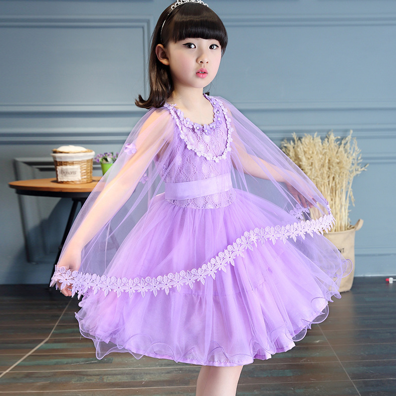 2016夏款新款童装女童公主裙子中大童蕾丝纱裙短袖连衣裙演出裙