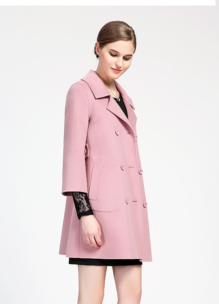 双面羊绒大衣 2016欧美冬装新款a字型显瘦九分袖双排扣毛呢外套