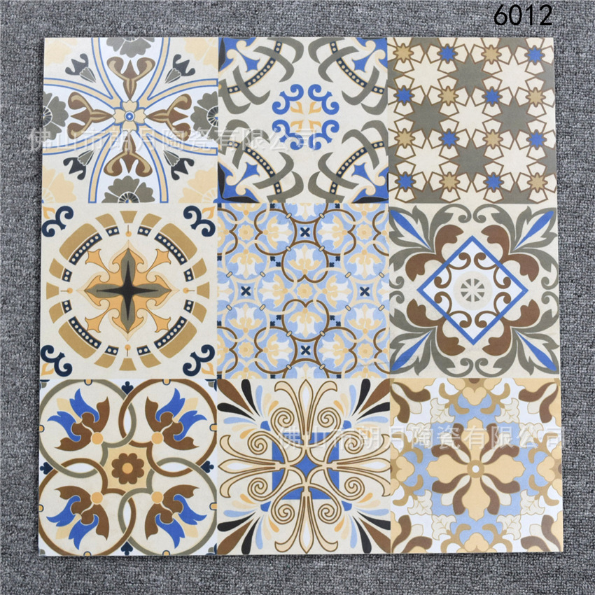 北欧餐饮厅火锅店清吧仿古艺术拼花地砖600*600彩绘几何图形瓷砖