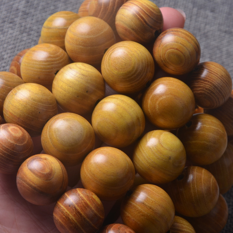 天然金丝楠木20佛珠手链海南黄金柚黄金樟黄金楠手串地摊货