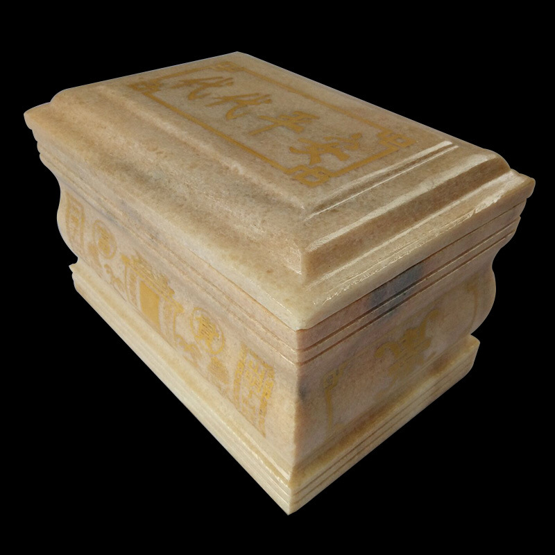 供应可定制殡葬用品防潮防腐大理石玉石寿盒晚霞红代代平安骨灰盒