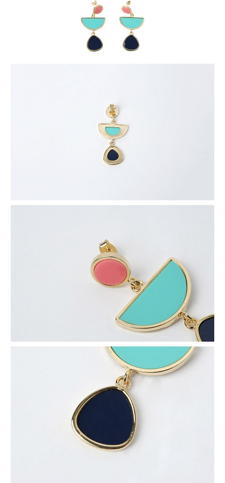 日韩国欧美夸张简约复古半圆扇形几何撞色气