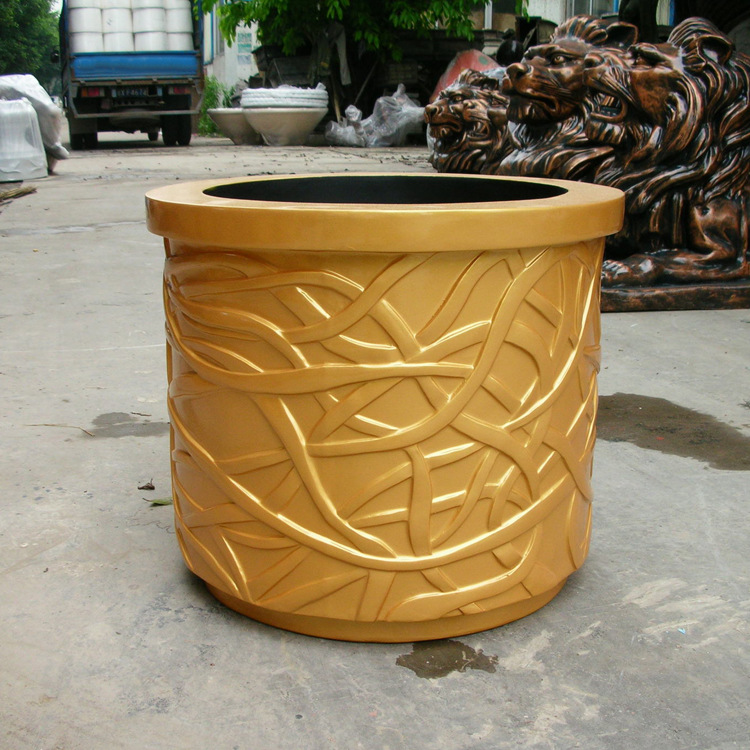 户外时尚创意玻璃钢圆柱形花盆酒店高档玻璃纤维花盆雕塑定做