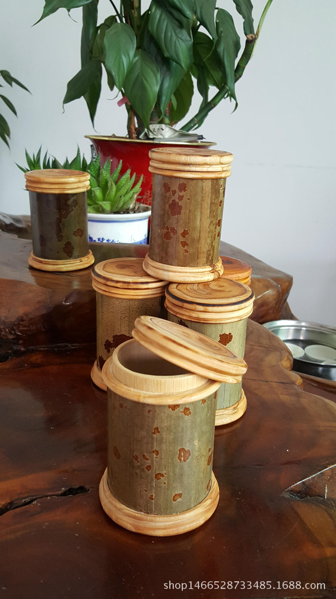 厂家批发定制创意圆形茶叶罐 原生态香妃竹竹木拼接罐-竹制品产业网