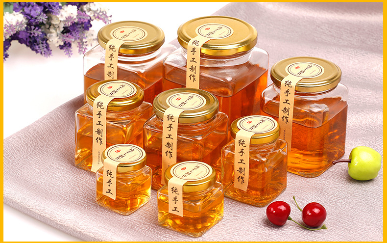 鱼子果酱玻璃罐头蜂蜜瓶500ml高档四方形密封花茶食品包装批发