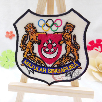 新加坡国徽刺绣标 深圳绣花厂供应各国国徽 电脑刺绣章定做工厂