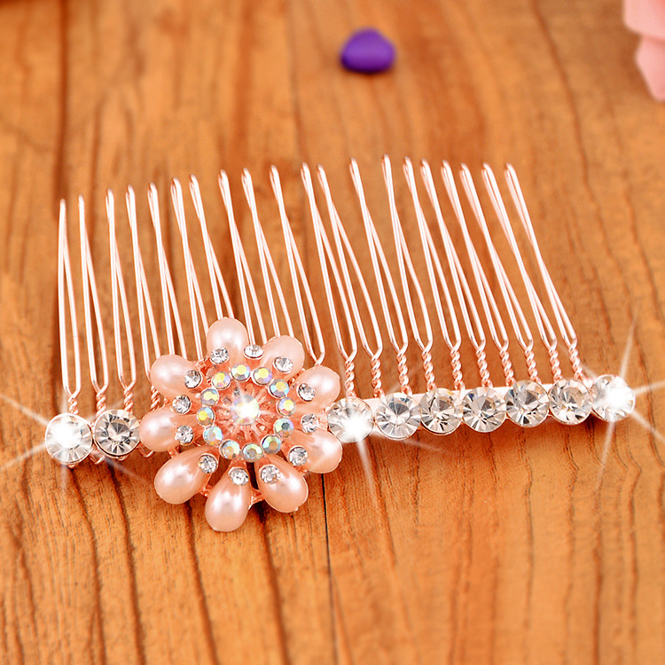珍珠发梳插梳刘海梳子盘发器发饰韩国水钻珍珠头花 批发