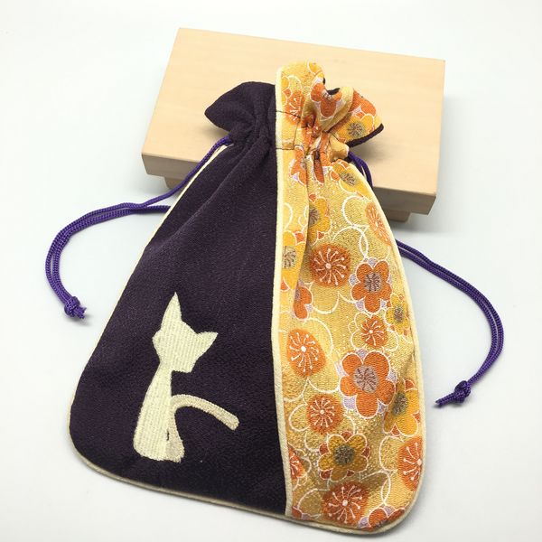 福袋ag10日本和风布艺猫咪刺绣束口袋抽绳袋祈福袋