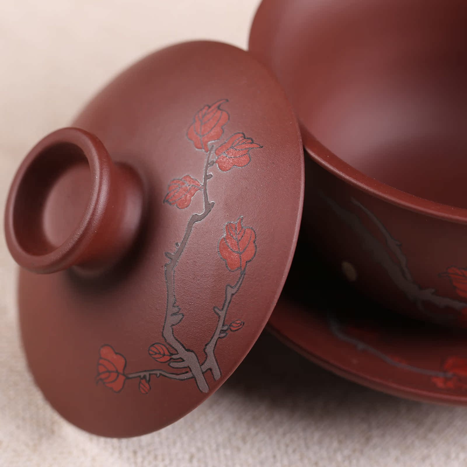 宜兴正宗紫砂全手工墨绘盖碗 正品原矿紫砂茶具 新品 一件代发