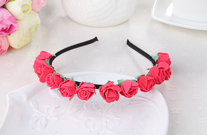 韩式七彩玫瑰花发箍头饰 景区旅游纪念手工头环海滩旅游花环饰品