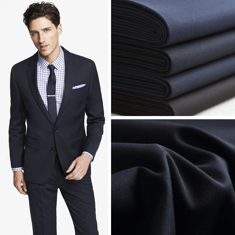 涤纶粘胶混纺tr西装面料斜纹缎背夏季西裤布料染色布化纤面料