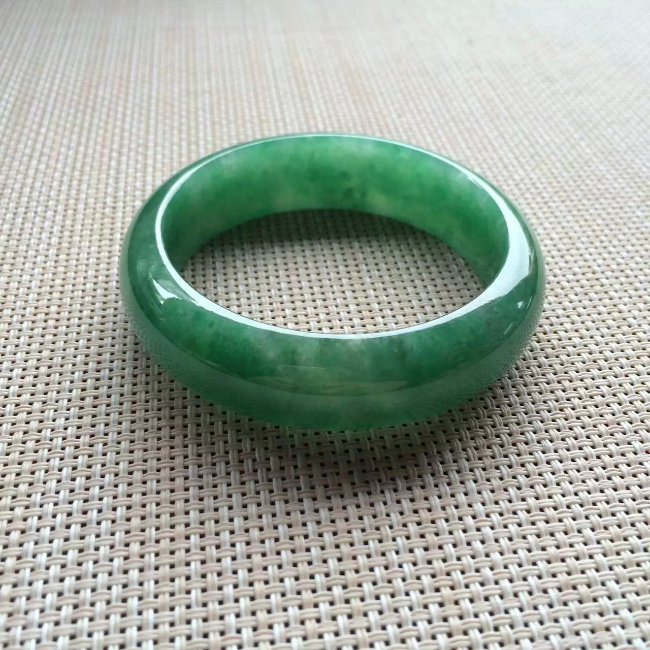 玉器 缅甸翡翠 正圈冰糯种油青玉手镯女款玉饰品送证书