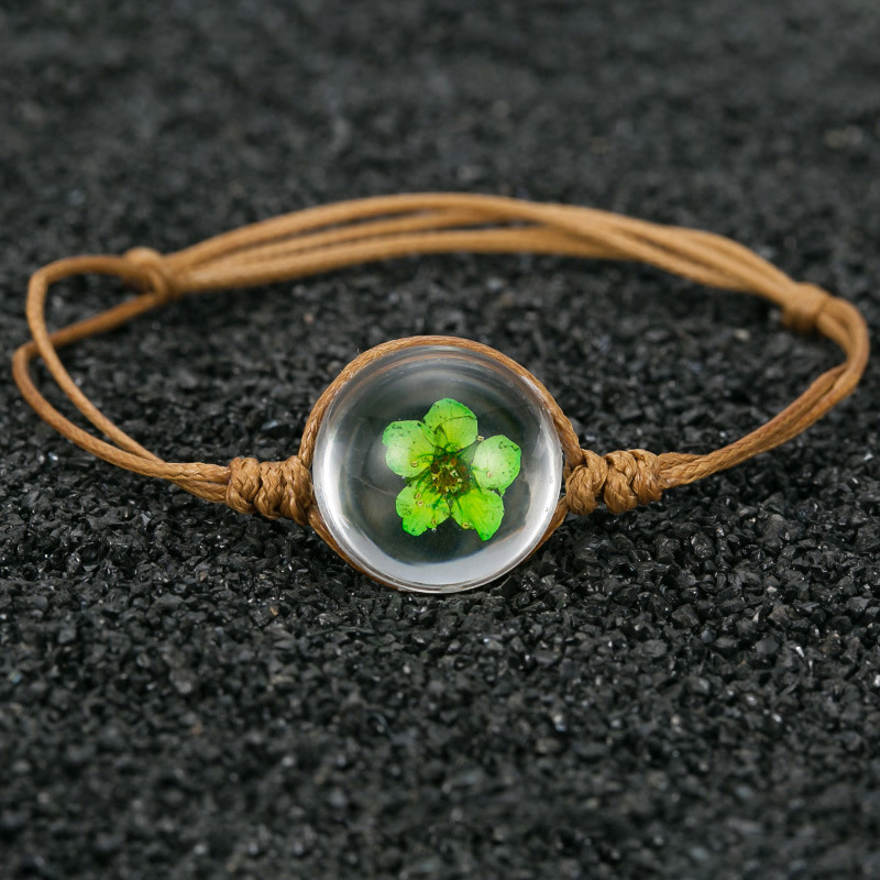 干花手链 桃花时光宝石玻璃球手链 森女系手工编织皮绳饰品