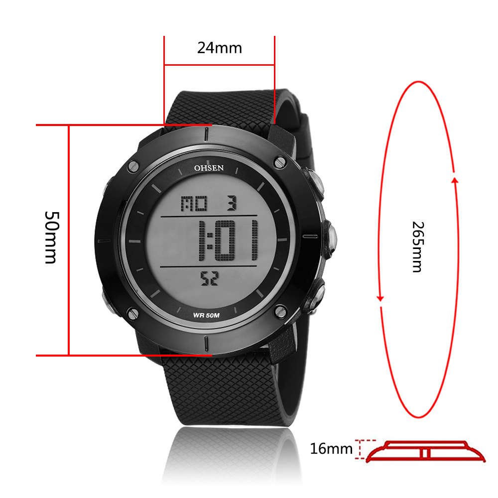 ohsen奥圣1611品牌亚马逊热卖男生运动电子表多色硅胶表带手表男