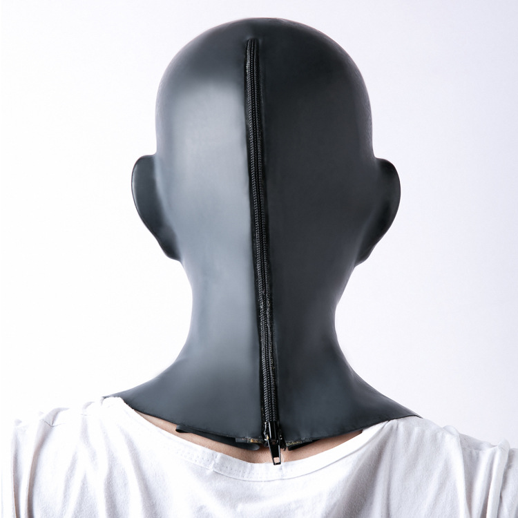 欧美情趣用品女头套天然乳胶束缚露眼嘴面罩另类玩具 带口塞鼻吸