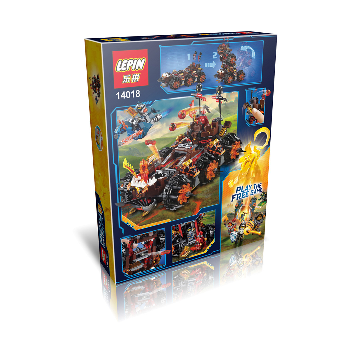 乐拼积木元素骑士团熔岩将军的攻城车移动城堡拼插拼装积木14018