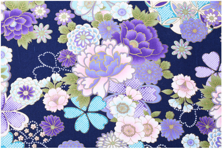 进口和风印花棉布 古布仿棉麻烫金布料手工diy 纯棉布 烫金布台湾