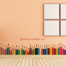 创意铅笔画踢脚线墙贴阳台卧室SK7014可移除自粘贴装饰纸工厂批发