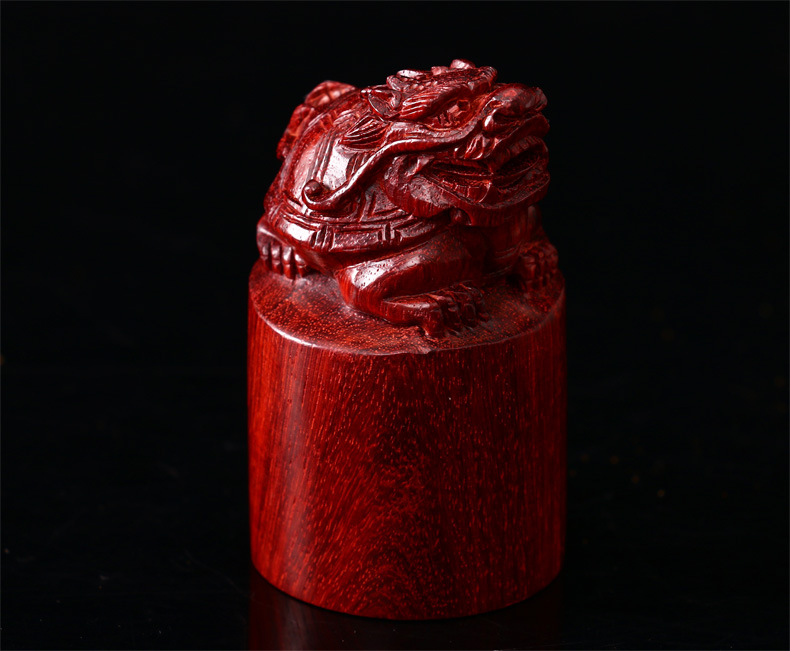 善信缘 瑞兽龙龟印章 印度小叶紫檀纯手工雕刻手把件 文房收藏品