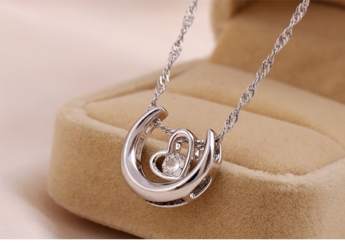 韩版白金项链女 925银镶钻吊坠项饰品