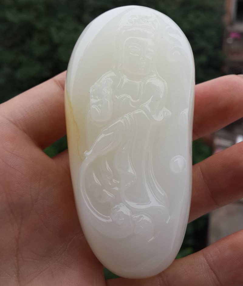 厂价直销阿富汗站观音手把件 天然玉石新疆昆仑白玉 玉观音手.