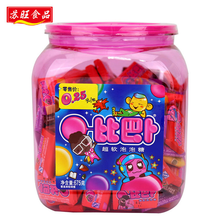 批发比巴卜儿童超软泡泡糖口香糖150粒多口味混合送纹身贴6罐包邮 ￥