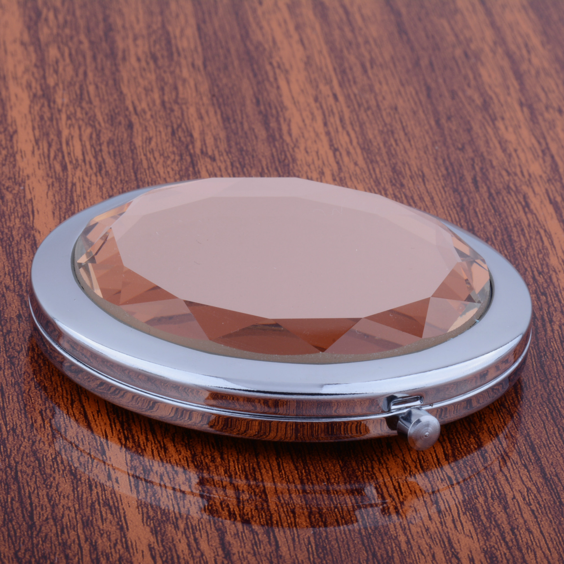 高档金属化妆镜双面折叠便携水晶化妆小镜子订制企业logo女性