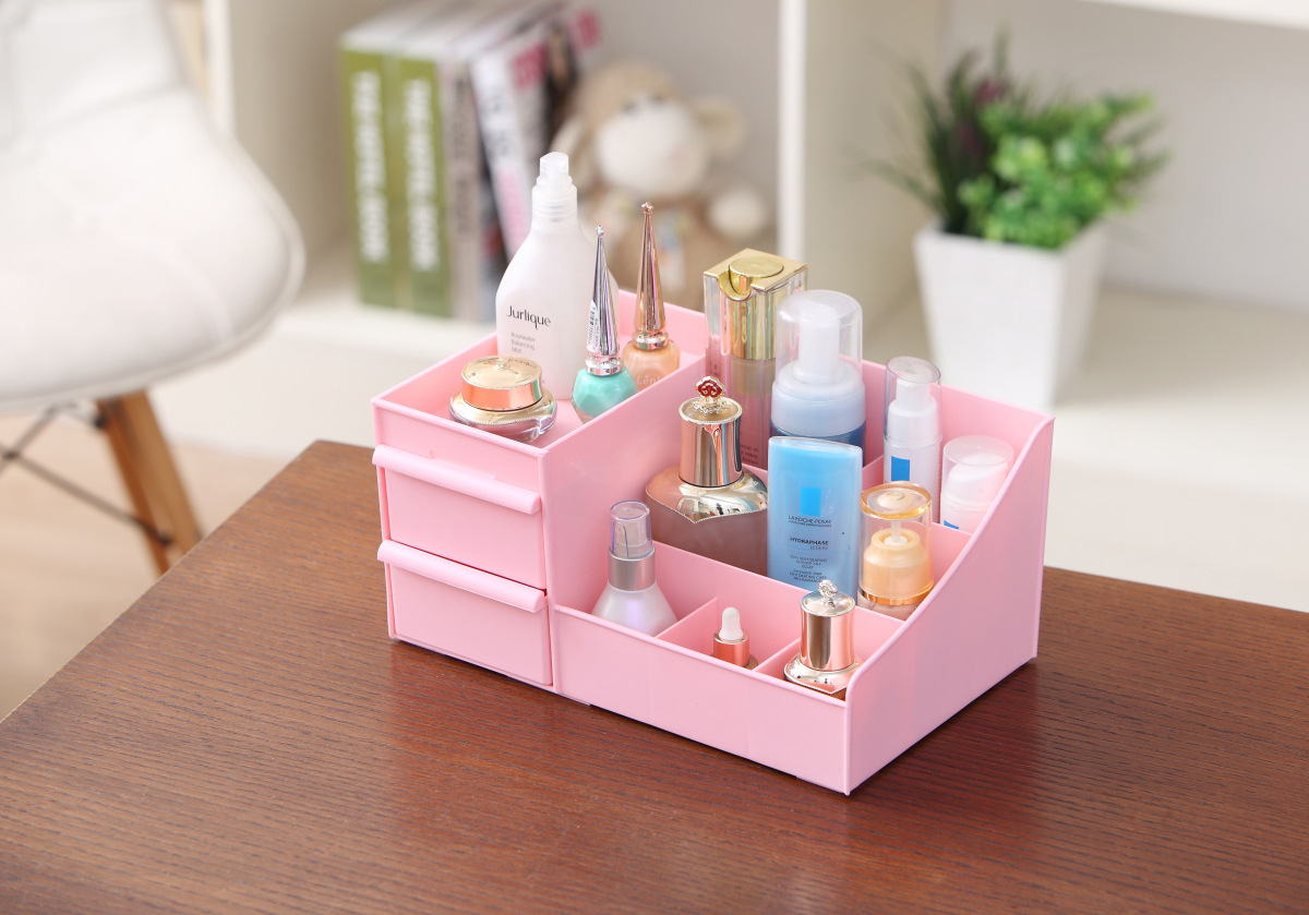 塑料防水抽屉式化妆品收纳盒创意环保桌面首饰整理箱收纳盒