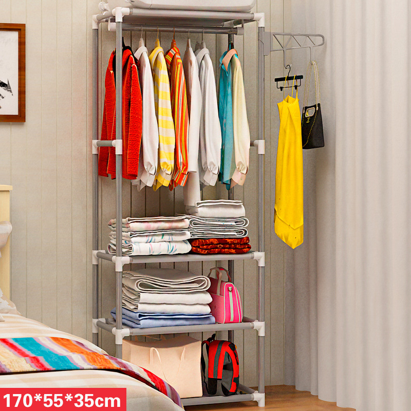 Simple Coat Rack Floor Clothes Rack Bedroom Storage Shelves Room Clothes Storage Rack Cabinet Simple Modern Double Rod Type