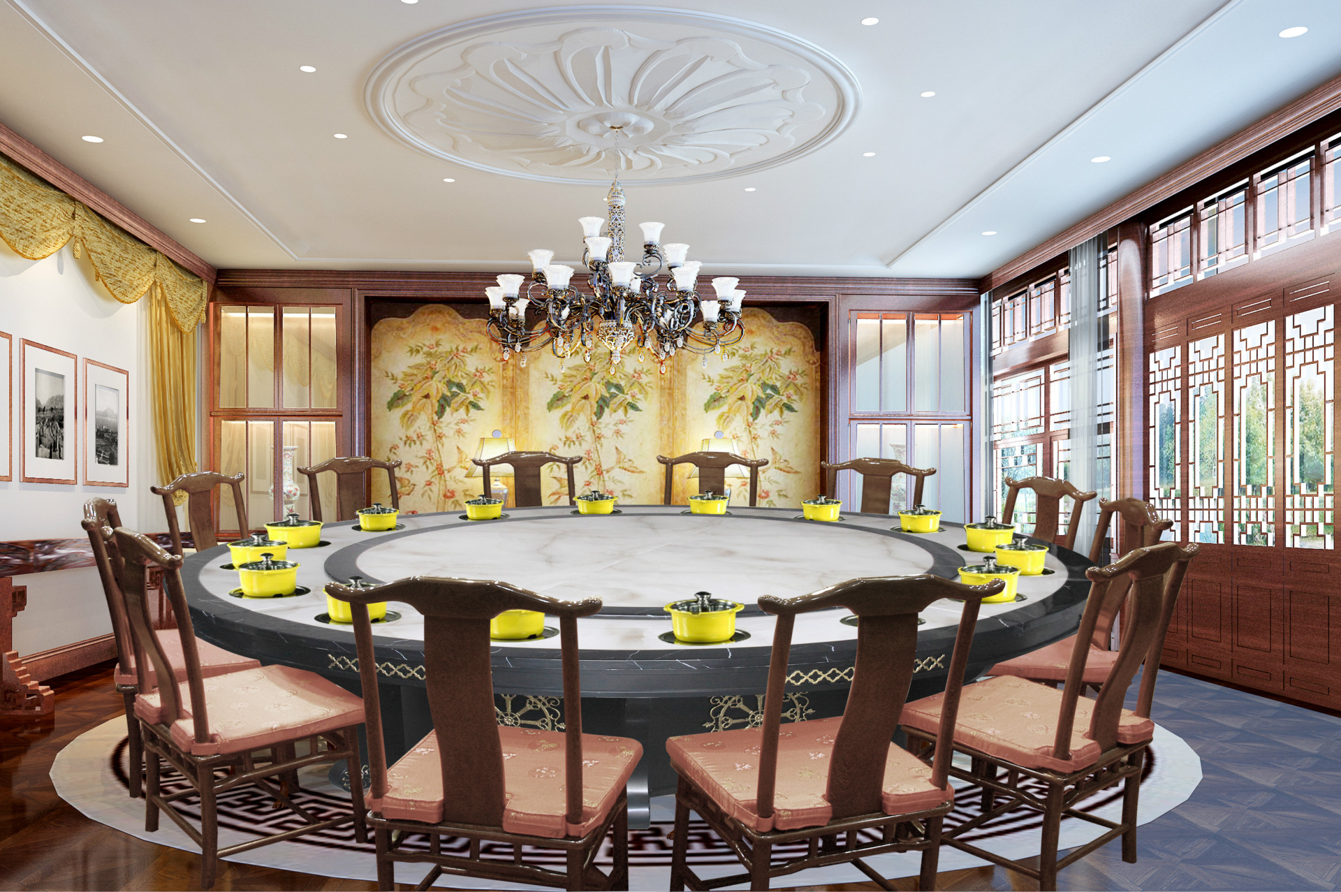 大理石不锈钢材质火锅桌直径2—3米大型圆桌 可坐10到20人