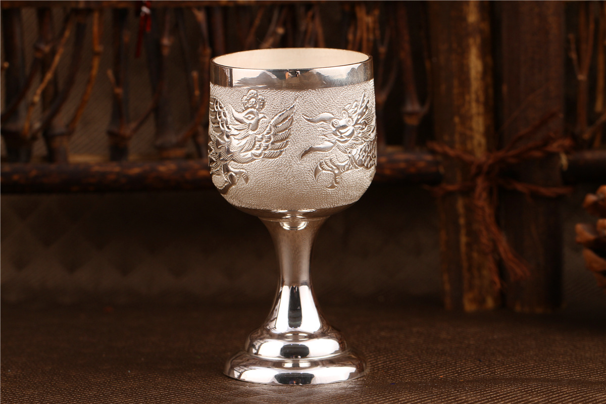 999足银龙凤呈祥银酒杯老板聚餐酒杯正品银杯商务送礼送长辈礼品