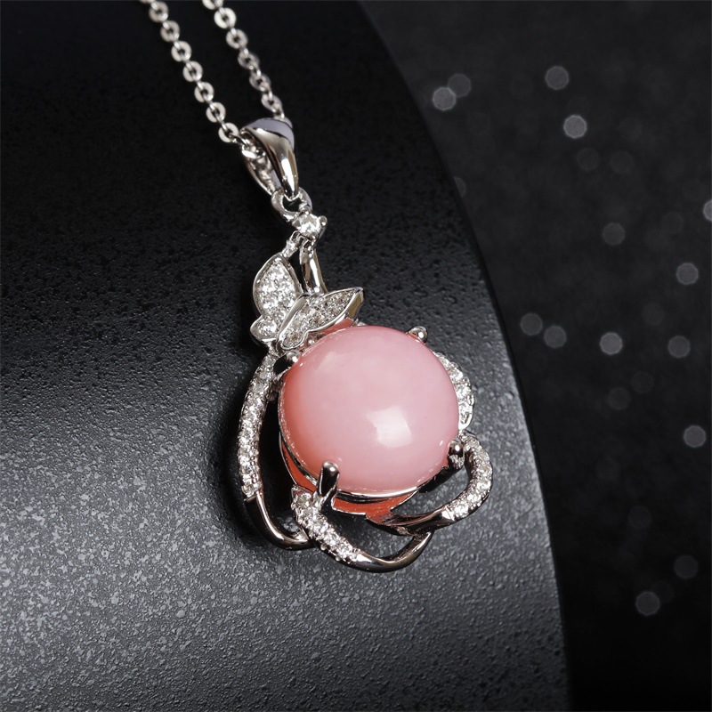 热销欧美外贸彩宝首饰s925银镀18k金镶天然粉澳宝宝石吊坠项链女