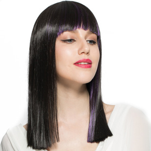 外贸出口跨境专供假发齐刘海长直发黑色经典造型模特假发时尚年轻